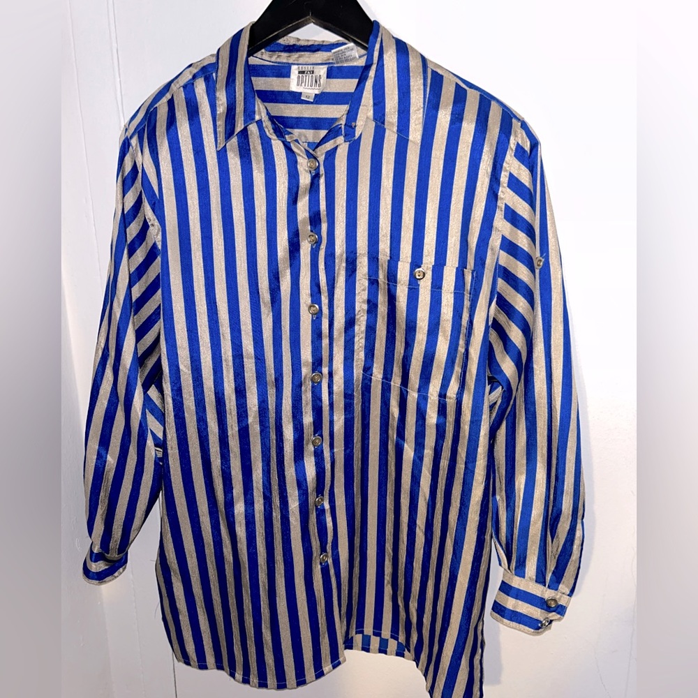 Vintage Grey and blue striped button up blouse